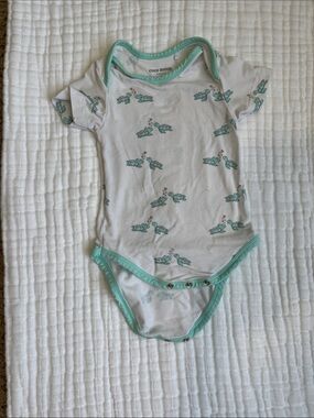 White & Mint Turtle Print Baby One-Piece